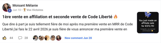 Mélanie M. — première vente en affiliation